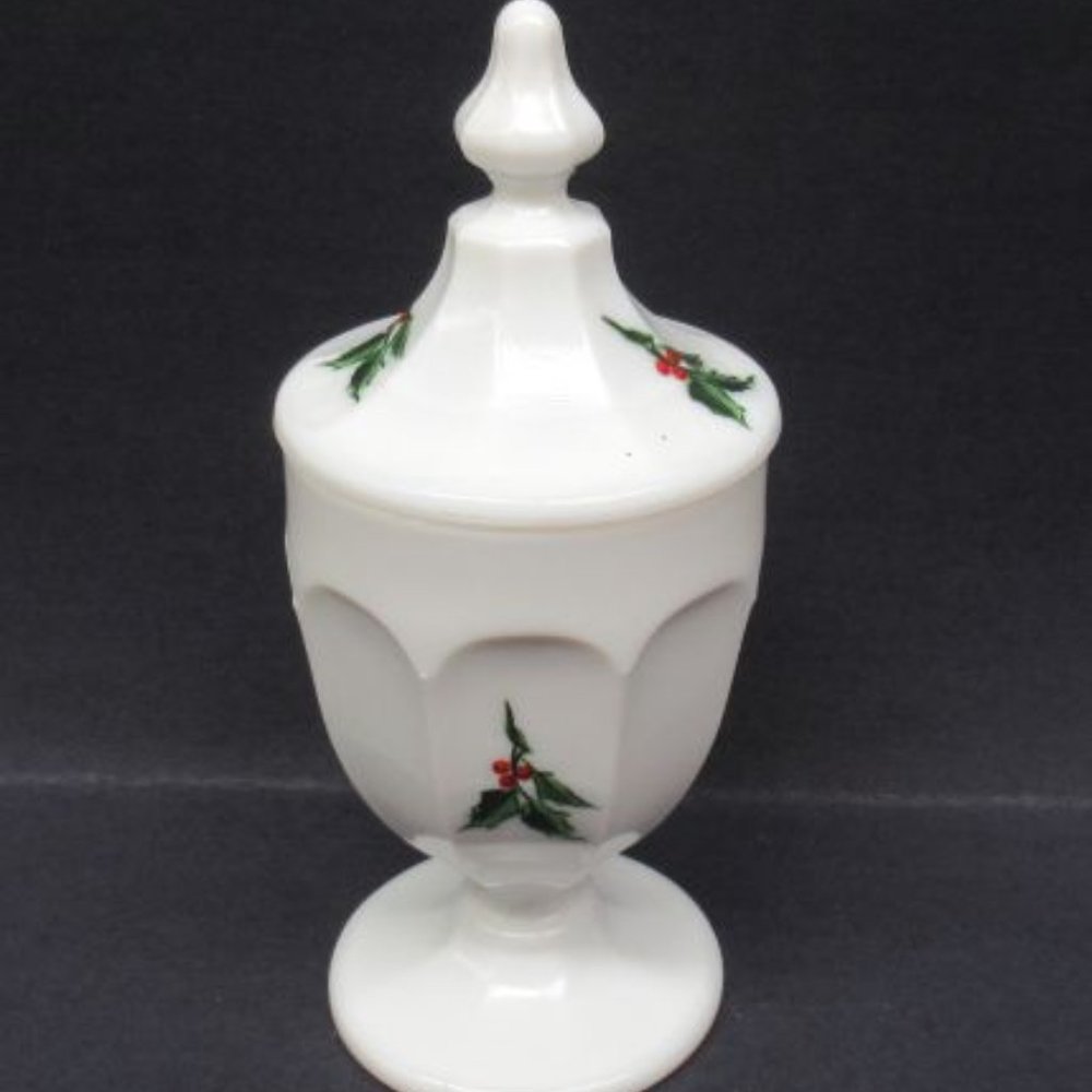 Westmoreland Milk Glass COLONIAL Holly 8 Inch Candy Dish with Lid